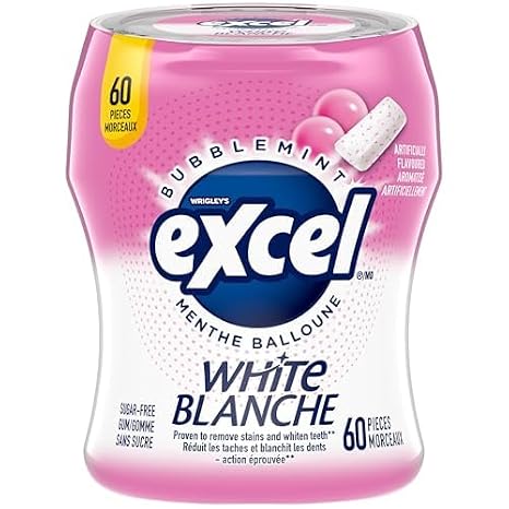 Excel White Sugar-Free Gum,Bubblemint, 60pc Bottle,6ct{Imported from Canada}