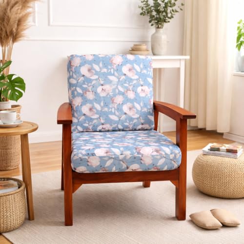 Image of STITCHNEST 'Contour Fit Series' Stretchable Printed Wooden Sofa Cover (Pack of 2) - Elastic Wooden Chair Cover | Wooden Sofa Seat Cover | Size - 20-21 x 20-21 x 3-5 in
