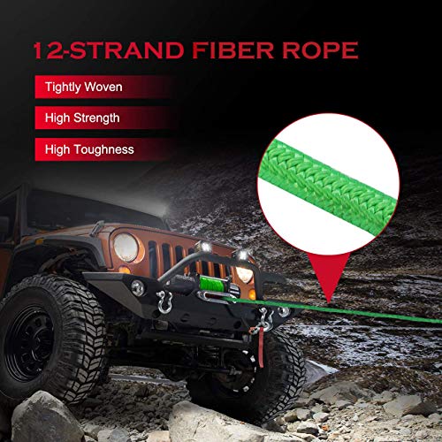Synthetic Winch Rope 50'x1/4" Snap Hook and Rubber Stopper Strong