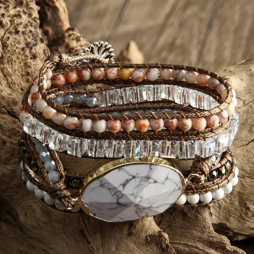 Image of Boho Stone Wrap Bracelet for Women,Turquoise Beaded Bracelet Jewelry Gift