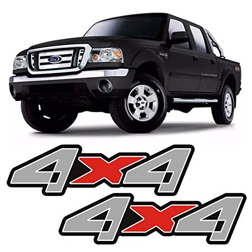 Par De Adesivos 4x4 Ford Ranger Cinza/Vermelho Emblema