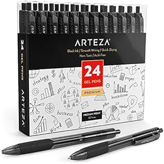 ARTEZA Gel Pens, Pack of 24 Black Roller Ball Pens, 0.7mm Medium Point, Retractable, Quick Drying Ink, Office Supplies for Note-Taking and Journaling