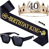 Bravo West 3 pcs 40th Birthday Gifts for Men Set,Gold and Black Birthdays King Crown and Sash,40 Year Old Birthday Glasses for 40th Birthday Decorations for Men and Him