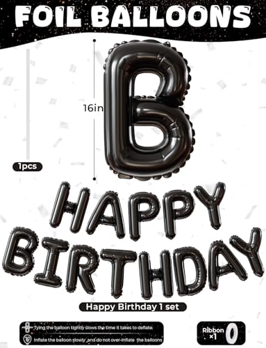Image of Happy Birthday Balloon Banner, 16 Inch Black Happy Birthday Banner Foil Balloons, Black Hbd Balloons Letter Mylar Balloon, Birthday Sign Party Decorations for Women Men Boys Girls