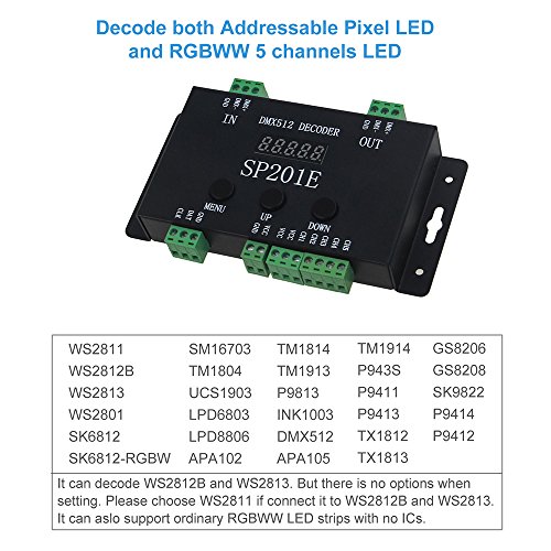ALITOVE WS2812B WS2811 DMX to SPI Controller Decoder DMX 512 RGB WW Decoder Controller for SK6812 WS2801 WS2813 LP6803 8806 1903 RGBWW LED Strip DC5V~24V SP201E