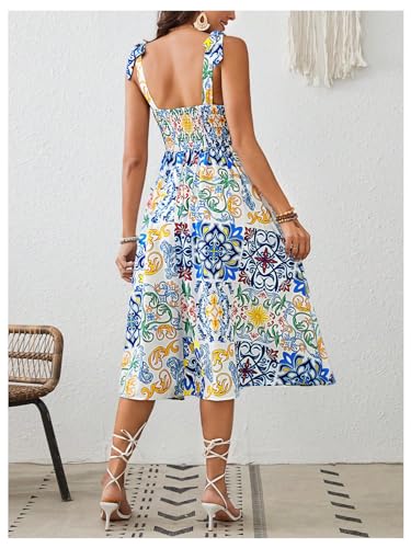 Image of Floerns Women's Floral Print Tie Strap Square Neck Ruffle Boho Maxi Dress