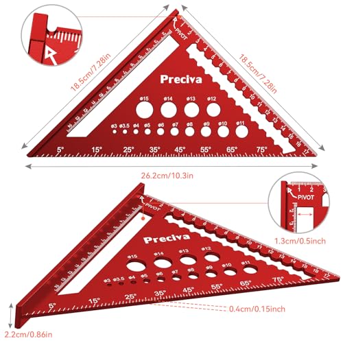 Zimmermannswinkel, Multifunktional Anschlagwinkel Metall Aluminium Lineal Winkelführung 18cm Schreinerwinkel Tischlerwinkel Winkelmesser Winkel Anschlagwinkel 45 und 90 Grad Winkel, Streichmaß rot