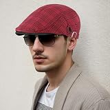 Rayson Beret Gavroche Męska czapka z tkaniny w stylu szkockim regulowana miękka czapka unisex płaski kapelusz lato vintage, Czerwona, rozmiar uniwersalny