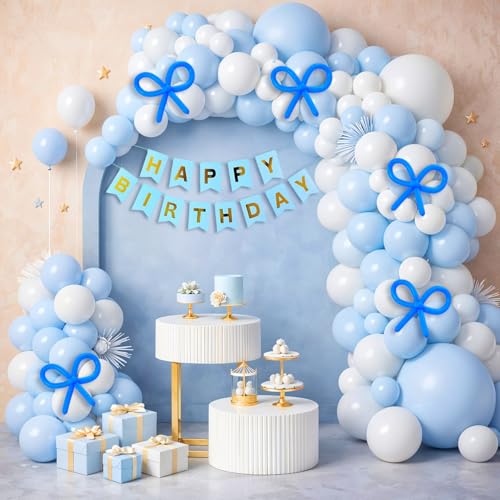 Image of Party Propz Blue & White Birthday Decoration Kit For Kids- 42 Pcs, Happy Birthday Banner, Latex Balloons, Long Blue Balloons & Balloon Arch Roll, Balloon Decoration Kit for Boys & Girls(Cardstock)