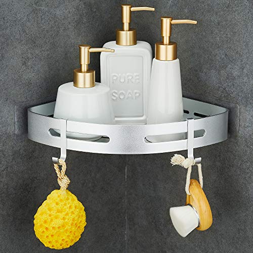 Preisvergleich Produktbild GERUIKE Bad Badregal Selbstklebender Aufkleber kein Bohren Duschablagen für Bad Rostfrei Wandmontage Duschkorb für Shampoo Saug Badezimmer Regal Silber Dreieck
