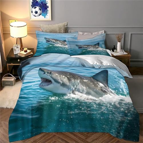 Housse de couette requin 135x200cm en microfibre 3D pour lit enfant