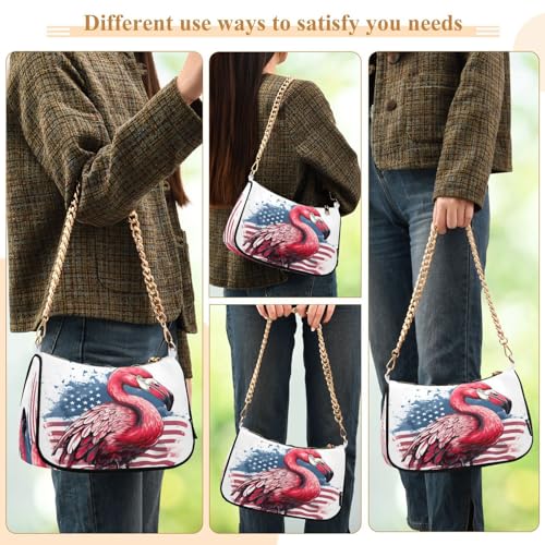 Image of Shoulder Bags for Women American US Flag Independence Day Patriotic Hobo Tote Handbag Small Clutch Purse with Zipper Closure