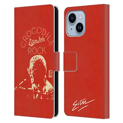 Coque iPhone 14 Plus Elton John en cuir avec porte-cartes - Style Crocodile Rock