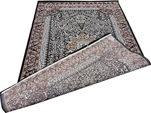 Image of Kashmiri Design Thick n Soft Bedside Runner Carpets for Home Living Room Bedroom Drawing Room Hall 6x9 Feet Black Colour