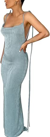 Vssjavun Womens Summer Spaghetti Strap Sexy Sleeveless Backless Bodycon Party Club Cocktail Dress