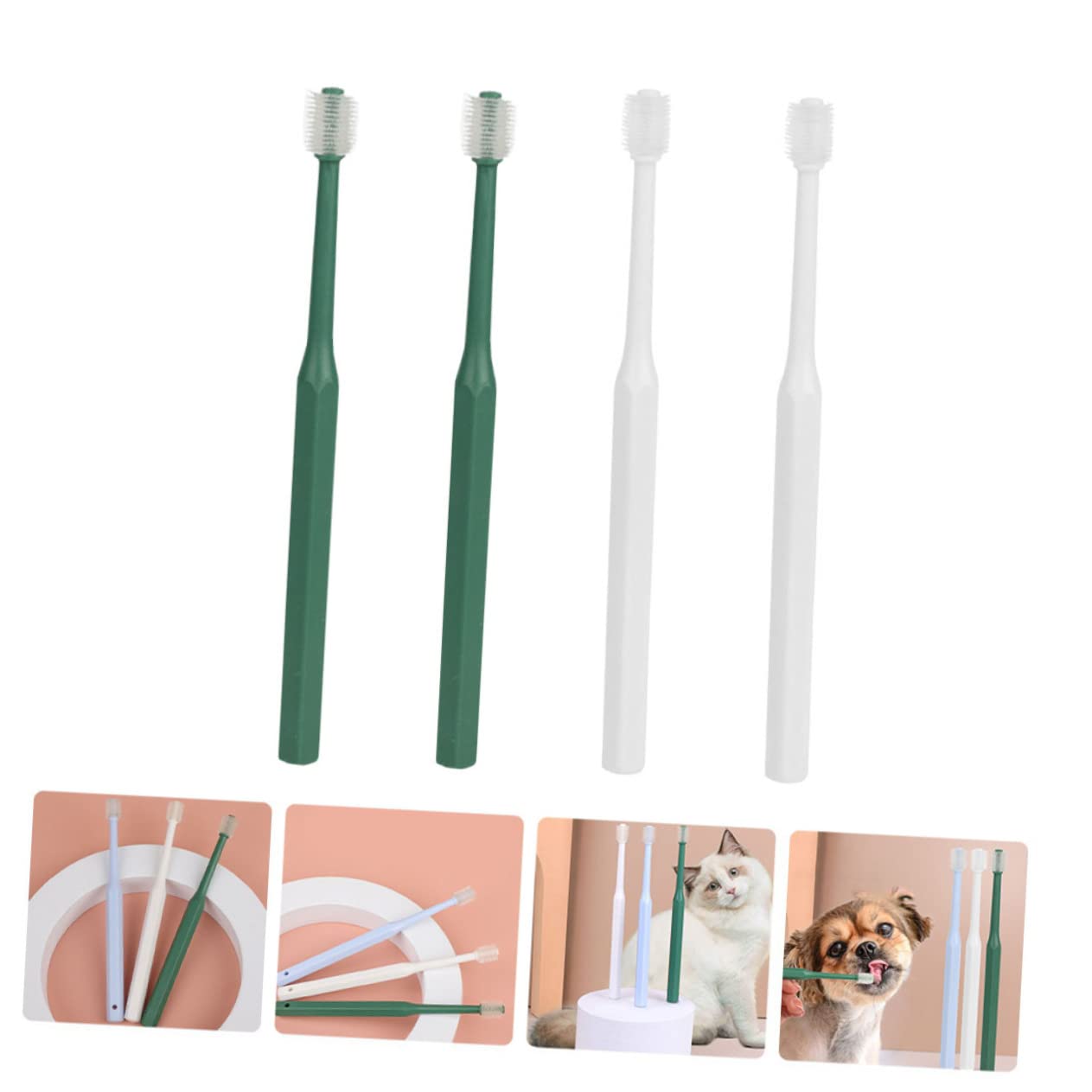 FRCOLOR 12pièces Kit De Brosses à Dents Pour Animaux Brosse à Dents Douce Pour Chiens Et Chats Nettoyage Oral Ergonomique Et Pratique Degrés Couleur Verte Et Blanche