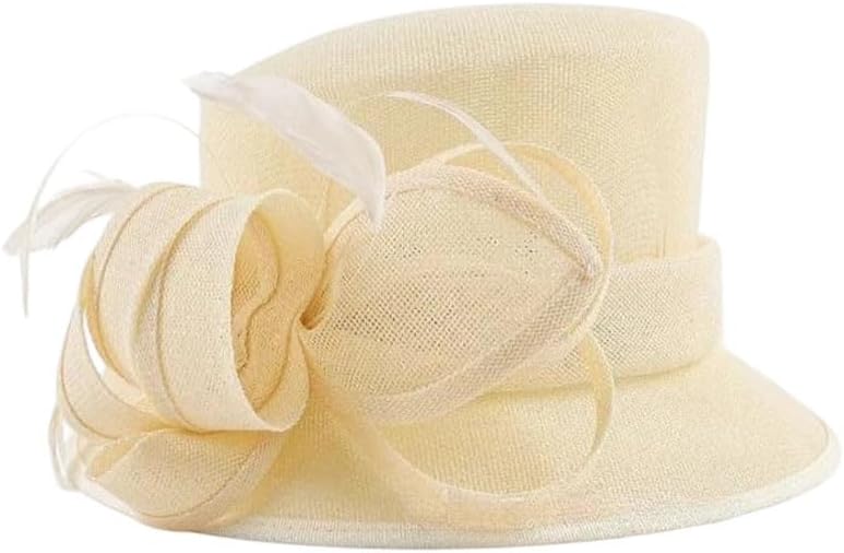Women's Spring Summer Linen Fisherman Bucket Hat Flower Decoration Flat Top Fedora Sun Hat