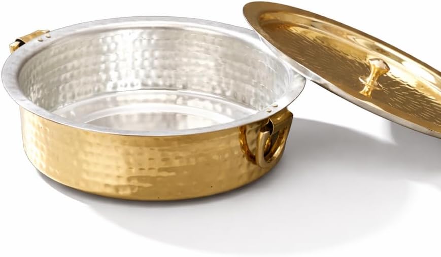 P•TAL Brass Lagan 4L Tin Coated with Lid 100% Pure Brass Degchi for Cooking Biryani Handi Ptal Brass Utensils for Kitchen