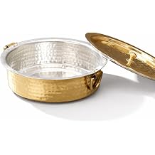 P-TAL Brass Lagan 4L Tin Coated with Lid 100% Pure Brass Degchi for Cooking Biryani Handi Ptal Brass Utensils for Kitchen