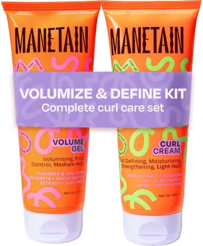MANETAIN Volumizing Curl Cream 200ml & Hair Styling Gel 200ml for Defined Curls | Hydrating, Anti-Frizz & Long-Lasting Hold for Wavy, Curly Hair | Natural Ingredients, Vegan & Cruelty-Free