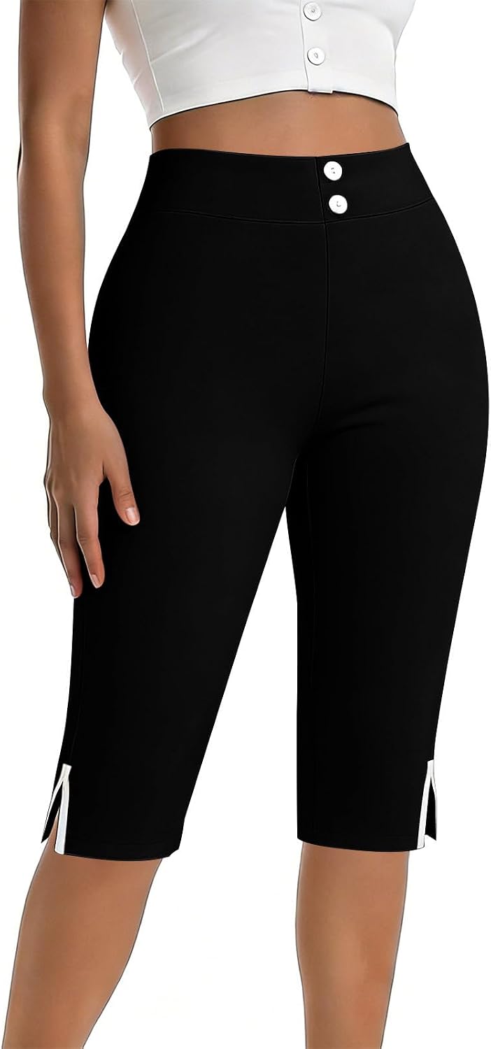 Women's High Waist Lounge Yoga Shorts with Pockets Side Split Soft Biker Shorts Button High Waist Slimming Clothing