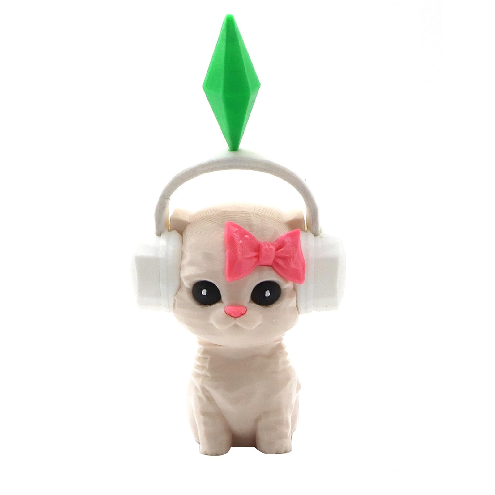 Porceosy Cute Mini Cat Bobblehead Figurine, 3D Printed, with Green Shaped Plumb Bob, Car Dashboard and Desk Decor, 11.5CM Beige