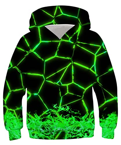 ALISISTER Bluza dla dzieci chłopcy dziewczęta 3D drukowanie dzieci z długim rękawem bluzy z kapturem 4-16Y, Geometry Green, 8-10 lat