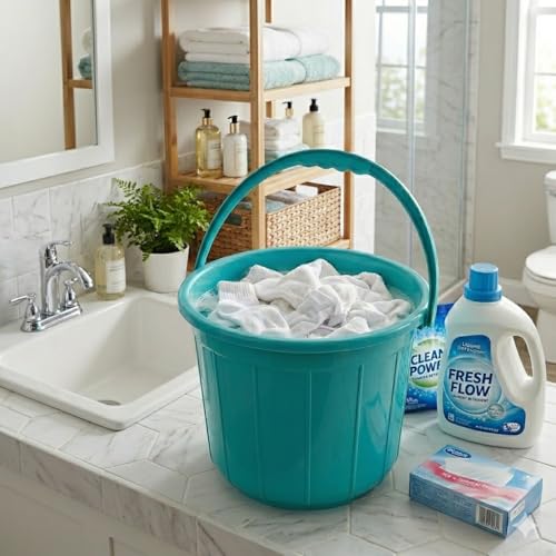 Image of AIR O MATIC Unbreakable Plastic Bucket 10 Litre | Heavy Duty Water Bucket for Bathroom, Home & Cleaning | Strong Handle | Durable & Leak-Proof | Multicolor Medium Size