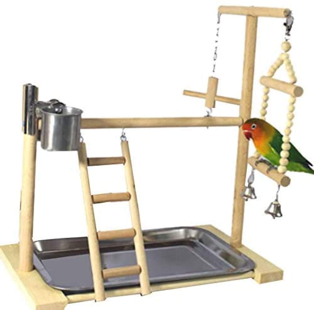 BERTY·PUYI Supporto da Gioco per Pappagalli con Tazza Giocattoli Vassoio Altalena per Uccelli Arrampicata Scala Appesa Ponte Cockatiel Palo di Legno Parco Giochi per Uccelli