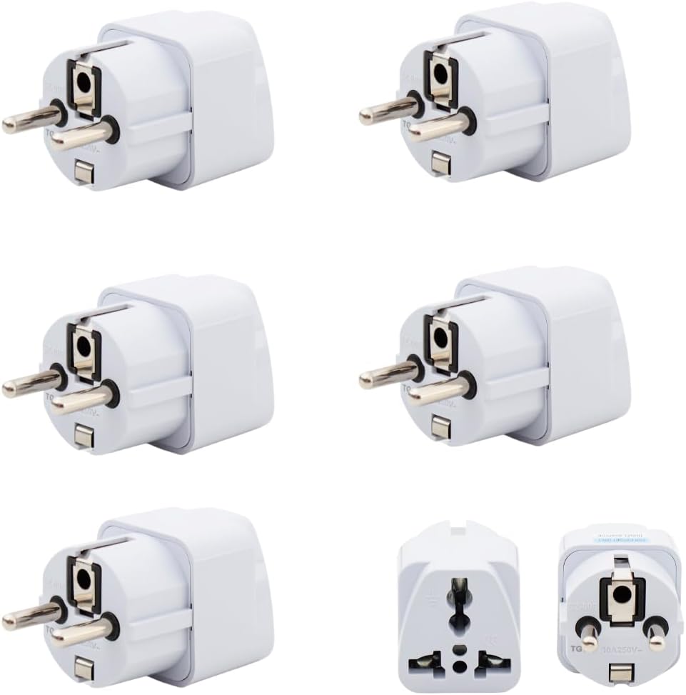 Hi-Plasst India to Europe Travel Adapter (Pack of 5) Schuko Plug - Type E/F European Plug Adapter Universal Socket for Europe, Germany, Spain, Netherland, France