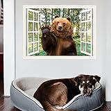 Bear Wall Sticker Decal Peel and Stick Brown Bear Window View Wall Mural Sticker for Bedroom Living Room Kids Boys Room Dorm Decor