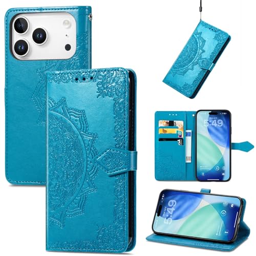 Étui portefeuille en cuir pour iPhone 16 bleu idéal pour vos sorties