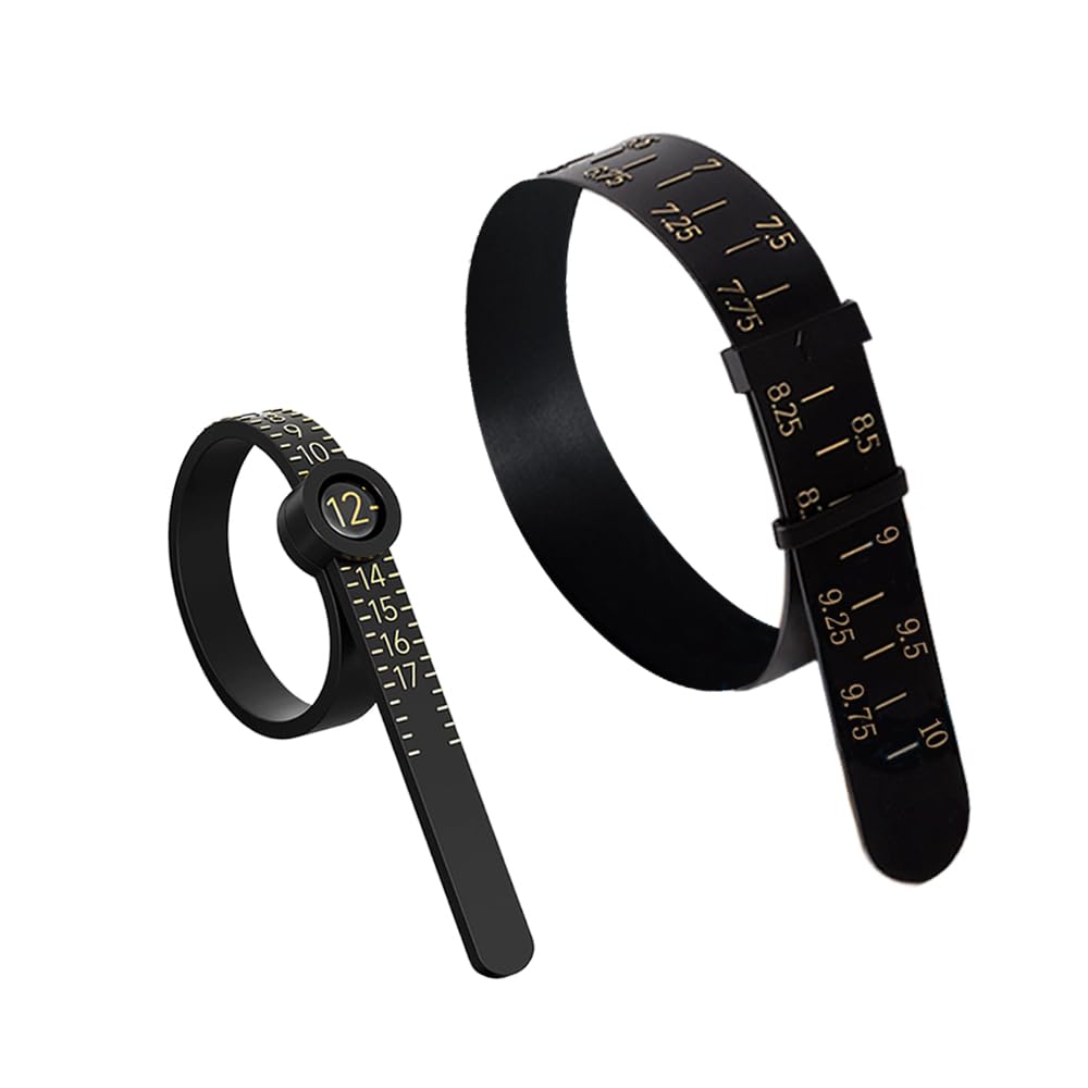 FWXFW 2 Pieces of Black Ring and Bracelet Sizing Tools, which are Adjustable,in US Sizes and Used for Finger and Wrist Measurement - Jewelry Measuring Instruments