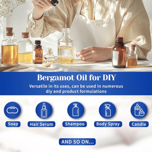 Image of HIQILI Bergamot Essential Oil for Diffuser, Skin, Hair, DIY, 100% Pure & Natural - 1.01 Fl Oz (30 mL)