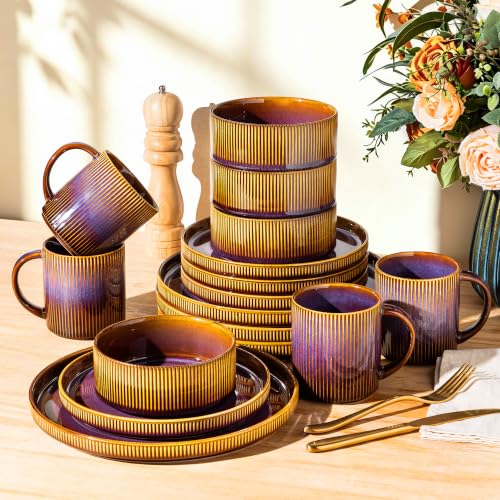 Image of TheTerra Ceramic Dinnerware Set for 4, 16-Piece Plates and Bowls Set