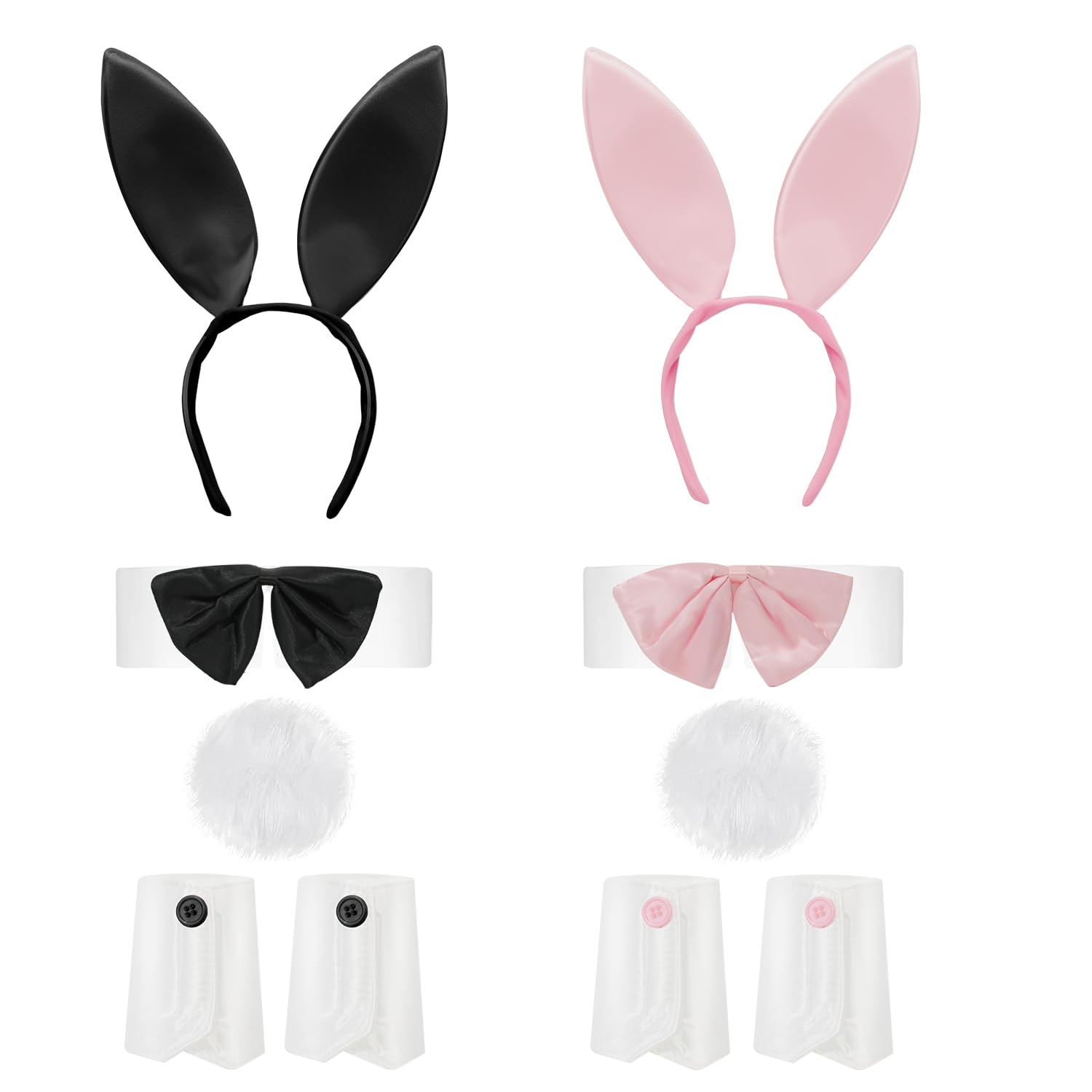 2PACK Bunny Costume Accessories Rabbit Ears Tail Collar Bow Tie Cuffs for Adult Women Men Easter Halloween Party