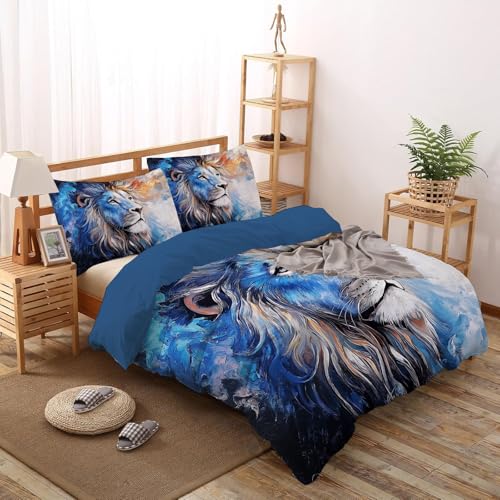 Housse de couette 240x260 lion bleu en microfibre avec fermeture éclair - 3