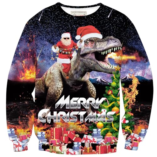 Mainfini Mens Ugly Christmas Sweatshirt Inappropriate Hilarious 3D Graphic Print Navidad Tacky Adult XL