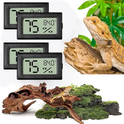 Vodolo Reptile Thermometer and Humidity Gauge,4PCS Digital Adhesive Reptile Hydrometer Thermomete Tank Accessories Pet Supplies for Tortoise Habitat,Chameleon Cage,Iguana,Tree Frog Terrarium