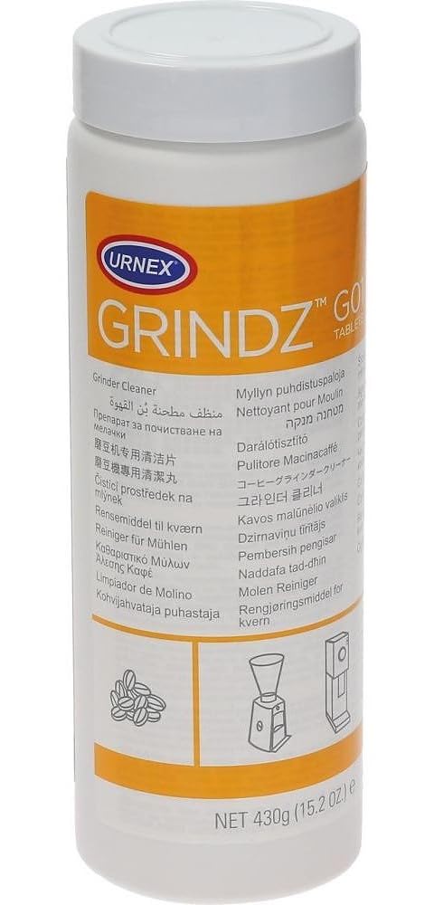 Urnex Grindz Kaffeemühlen Reiniger Reinigungsmittel für Kaffeemühle Mahlwerk Granulat zur Reinigung von Mahlscheiben Kaffeefettlöser passend für Mazzer Fiorenzato Iberital Casadio 10 dosen 430g