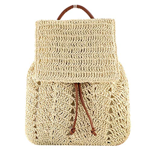 Sherry Fashion Straw Backpack for Women Drawstring Shoulder Bag Bohemian Beach Handbags
