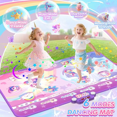 MUZREES 2025 Rosa Mermaid&Niedlich Unicorn Dance Pad mit 2 Spielern für Kinder, leuchtende Tanzmatte
