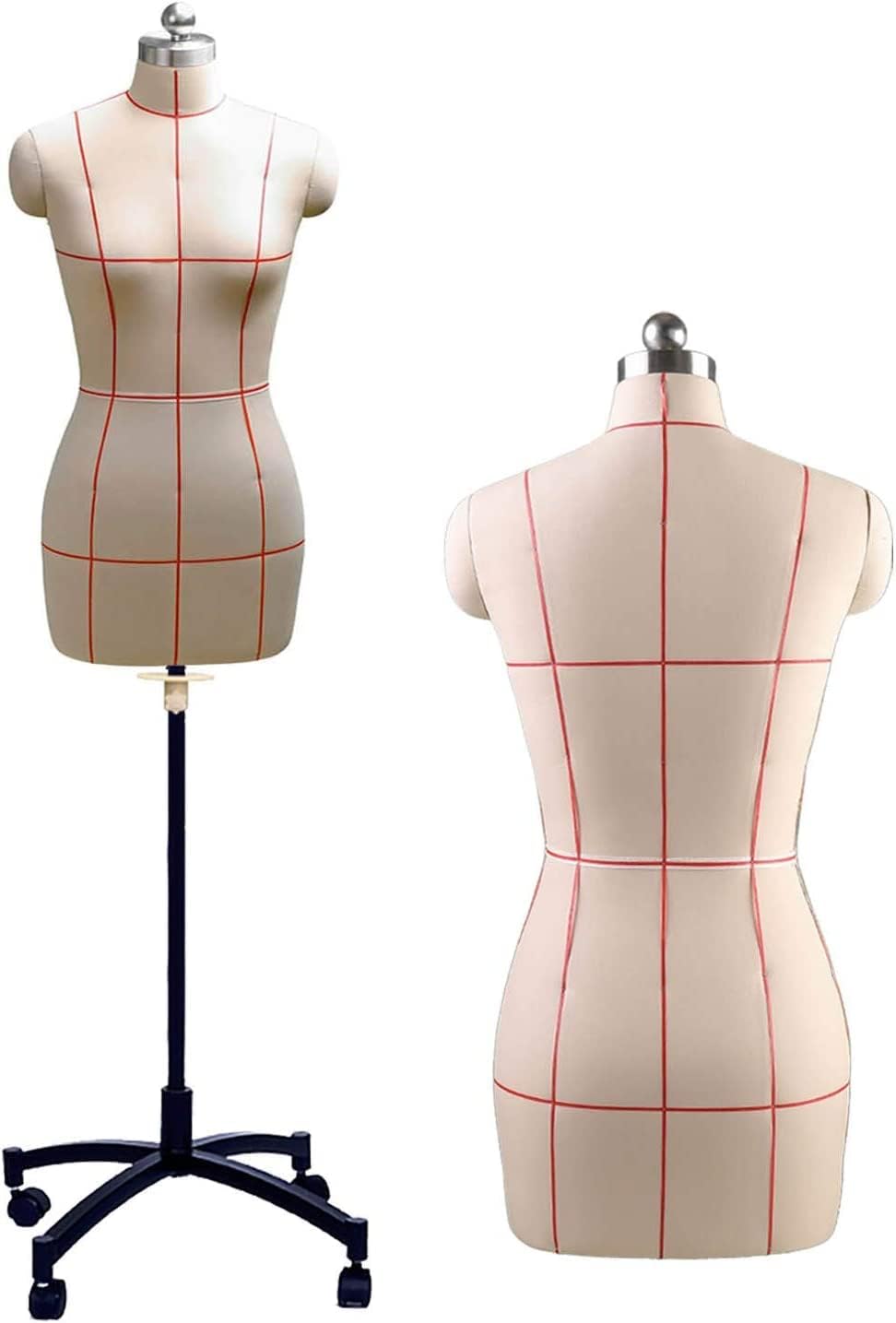 Female Dress Form Mannequin Torso Body Plus Size Female Sewing Mannequins with Specification Line and Wheel, Height Adjustable: 59-68in, Half Scale Tailor Model for Dress Form/Clothing Display ( Color