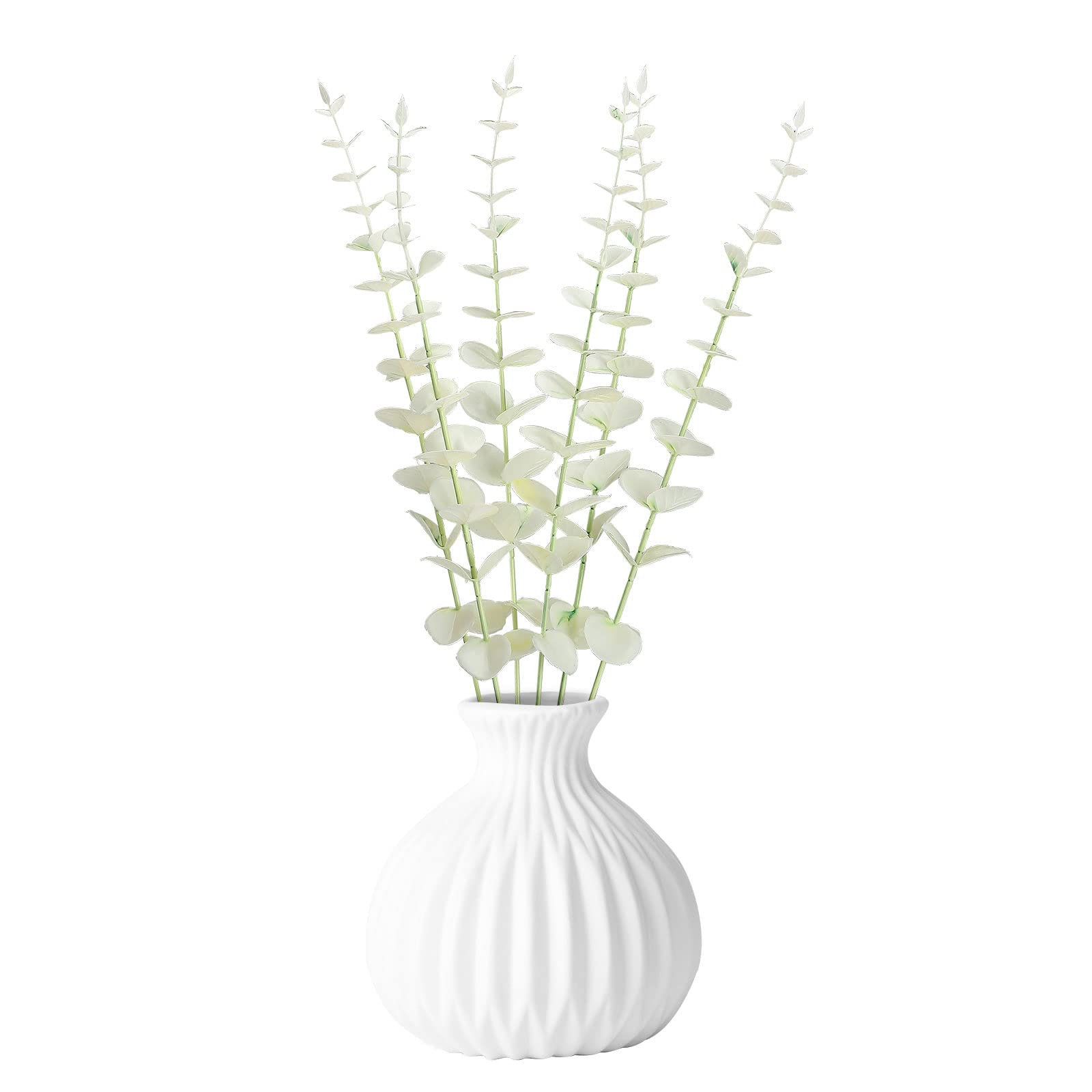 BestAlice 30 Pcs Artificial Eucalyptus Branches Stem, 38cm Faux Eucalyptuses Leaf Bouquet Table Centerpiece Decor, Silver Dollar Eucalyptus Leaves Stems, White