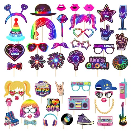 Accessoires Photo Fluorescents 50Pcs, Accessoires De Fête Au Néon, Accessoires Photo Rétro, Accessoires Photo À Main, Décorations De Bar De Musique Électronique Et De Fête De Festival