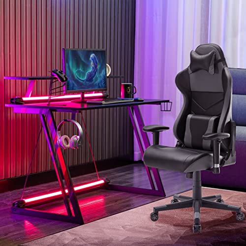 Image of Sunon Ergonomic Gaming Desk and Chair Set, Reclining Chair with Monitor Stand, Cup Holder and Headset Hook, Height Adjustable Desk and Seat