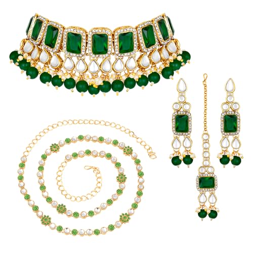 Image of Peora Crystal Faux Pearl Kundan Necklace & Jewellery Set Gift for Women