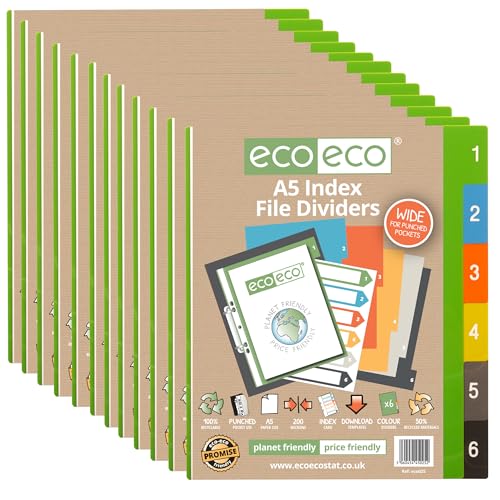 Intercalaires A5 eco-eco Eco025x12 de 1 à 6 touches multicolores recyclés