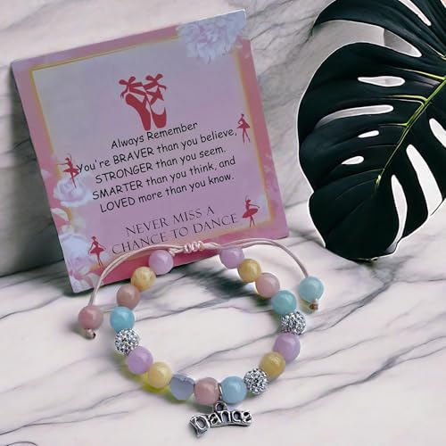 Image of DOLON Colorful Stones Handmade Crystal Ballet Charm Bracelet First Recital Stage Performance Dance Competition Encouragement Gift for Her