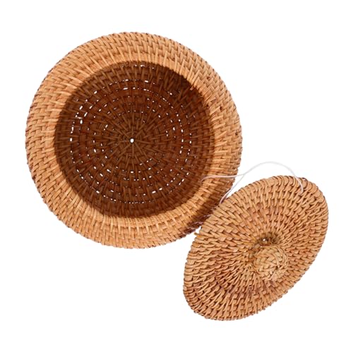 Cabilock Round Woven Rattan Storage Basket with Lid Small Kitchen Basket for Organizing Snacks and Sundries Decorative Round Storage for Home and Bathroom Decor